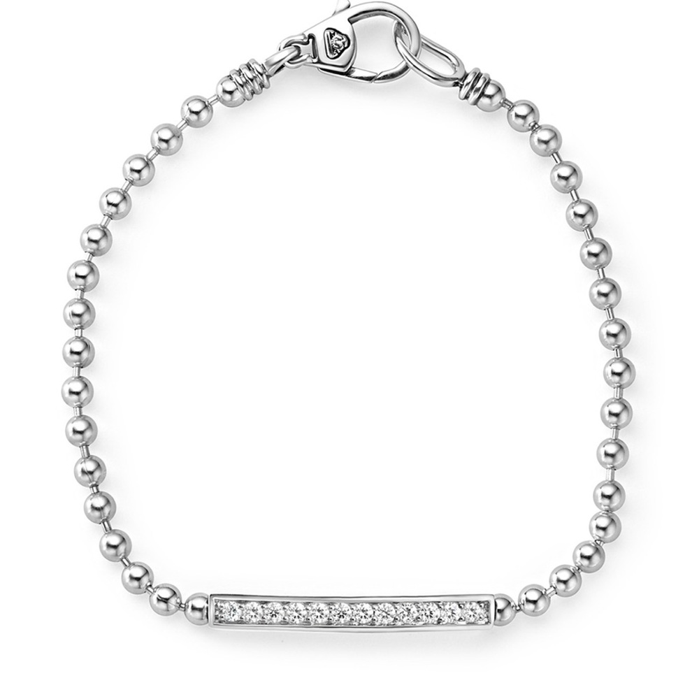 LAGOS Sterling Silver Caviar Spark Diamond Bar Chain Bracelet 7” Length EUC